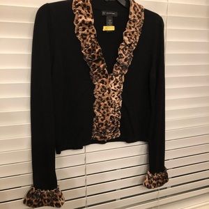 Inc Faux Fur Trimmed Cropped Long Sleeve Sweater